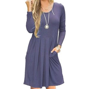 Women’s Long Sleeve Swing Pleated Casual Dress NWT